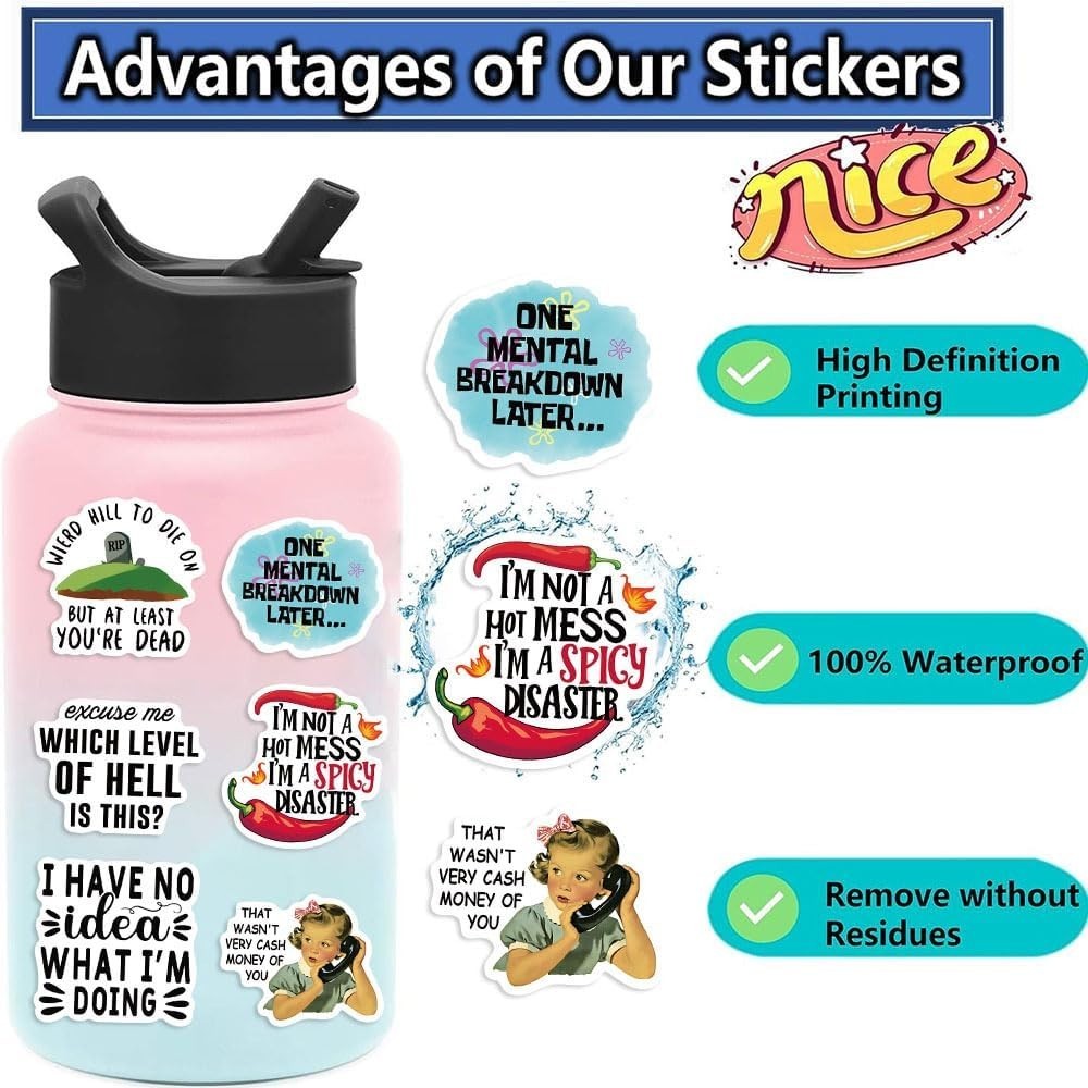 50 or 100 Pcs Funny Stickers for Adults (Dirty) Meme Water Bottles Sticker Pack