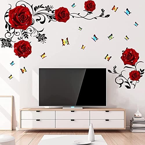 Red Rose Wall Stickers Floral Vinyl Decal for Bedroom Living Room Reusable