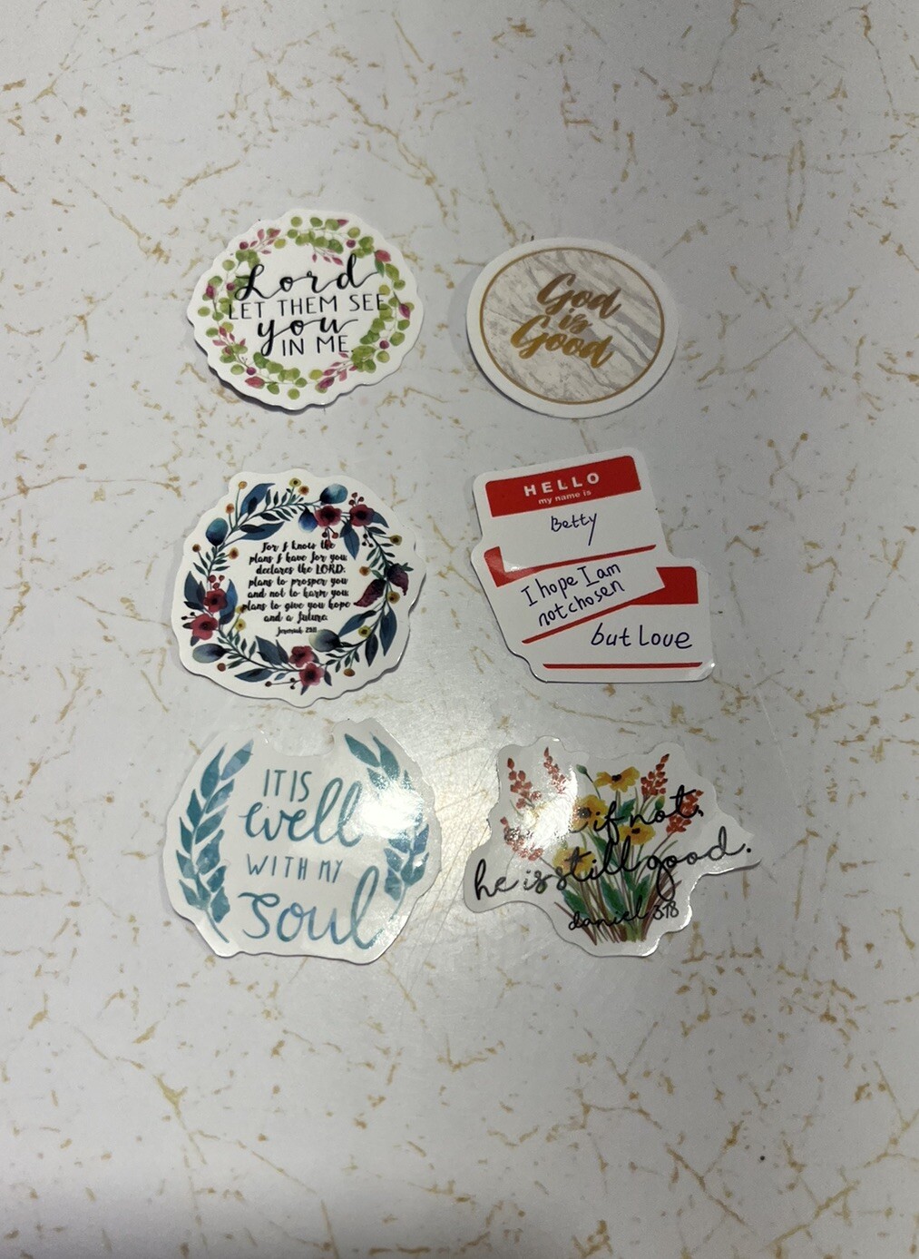 6 Christian Religious Faith Based Vinyl Stickers: 1-2 Inches Tall