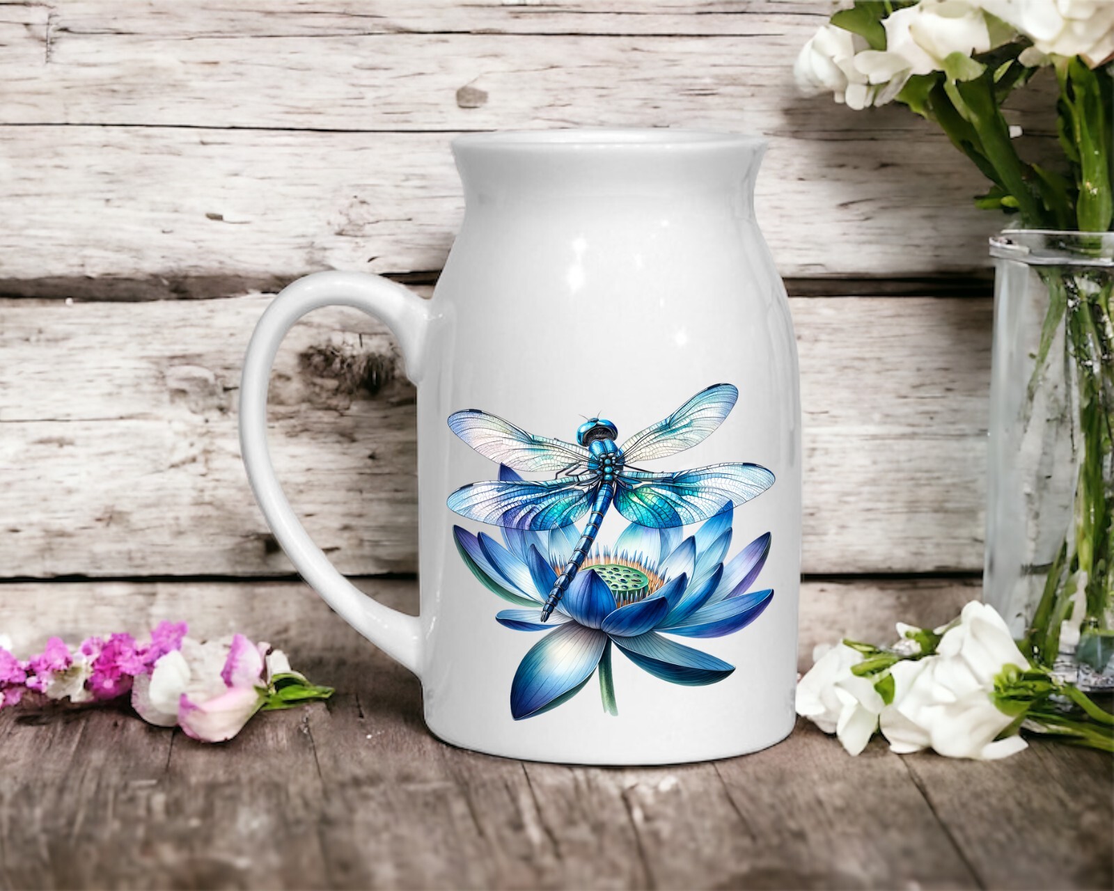 Blue Lotus and Dragonfly UV DTF Transparent Sticker / Decal