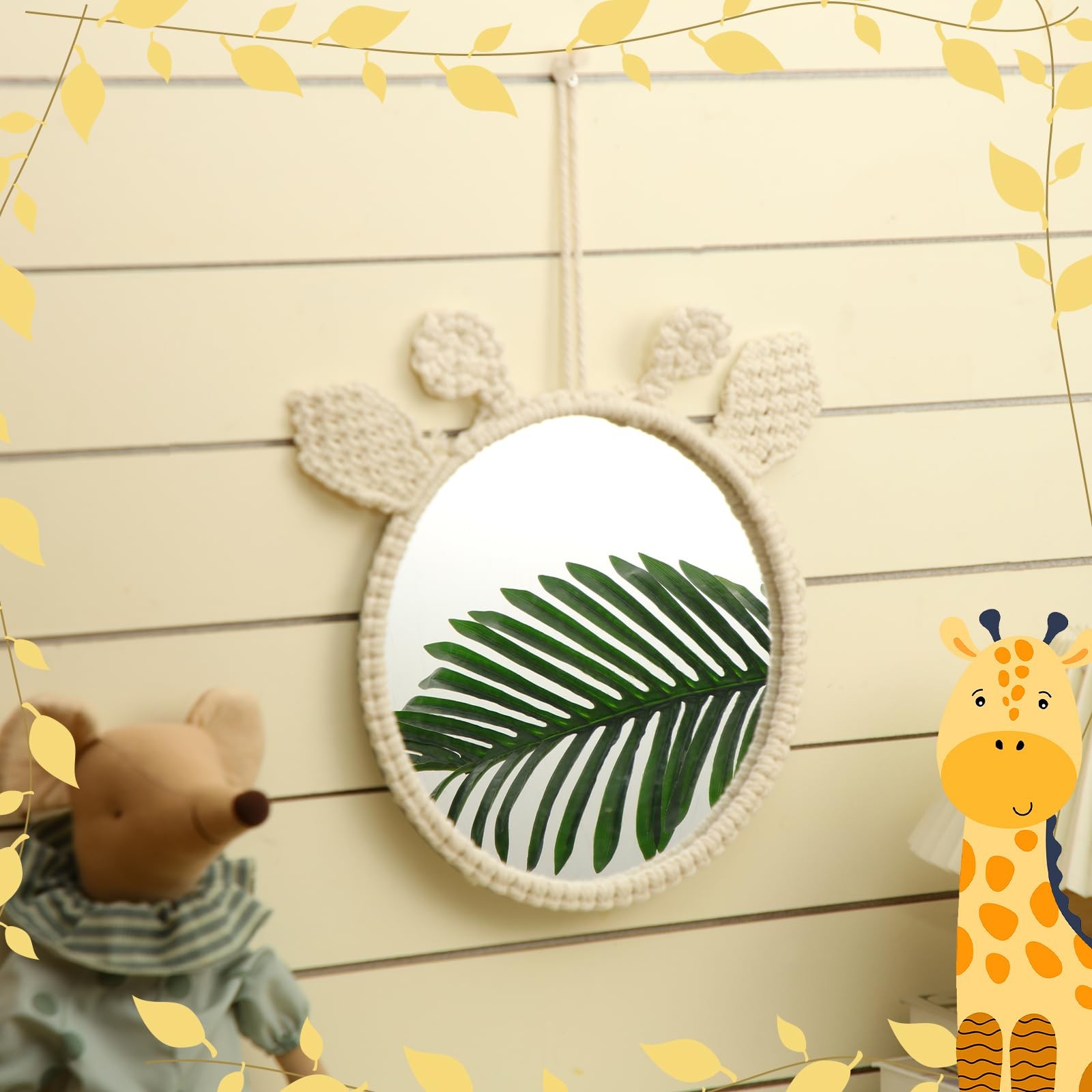Boho Hanging Wall Mirror for Nursery Decor Natural Mirror Wall Art Boho Ornam…
