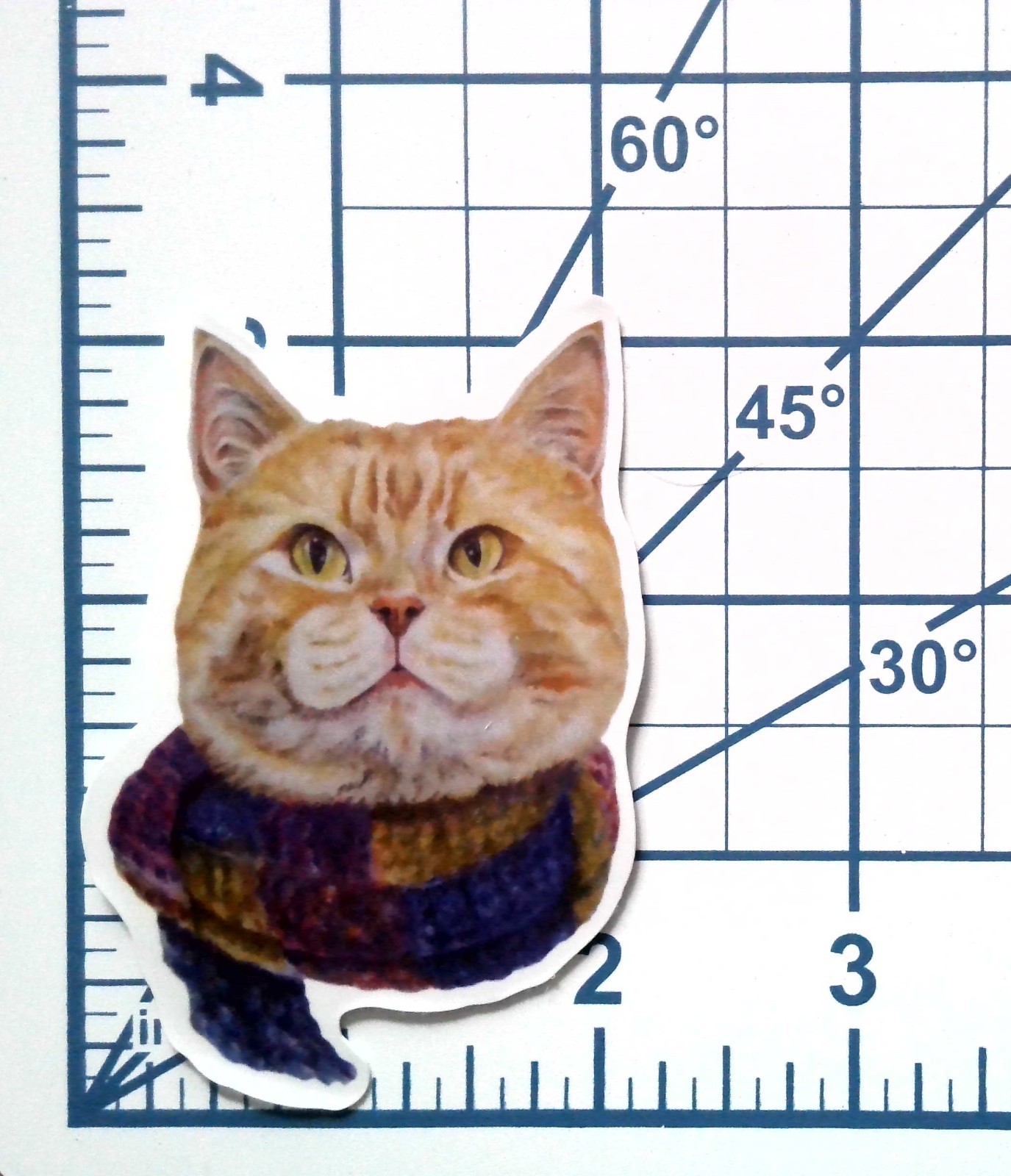 Ginger Tabby Cat Vinyl Sticker Cozy Purple Scarf Orange Feline Art Animal Decal