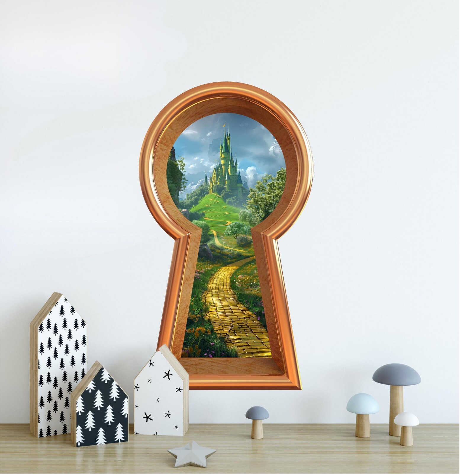 3D Keyhole Removable Wall Decal – Yellow Brick Road to Emerald Castle Decor