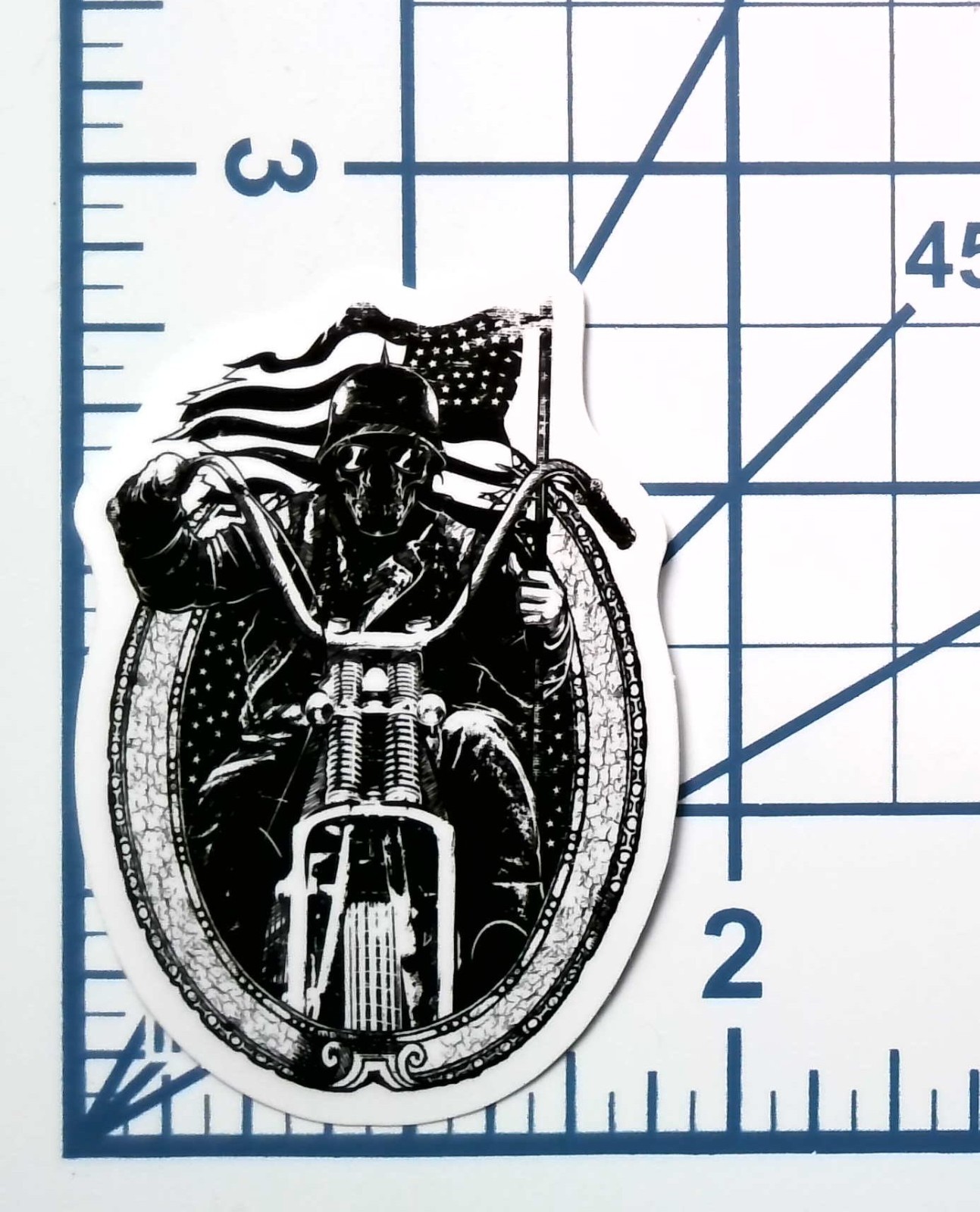 American Flag Skeleton Rider Vinyl Sticker Outlaw Biker Skull Decal Helmet Gear