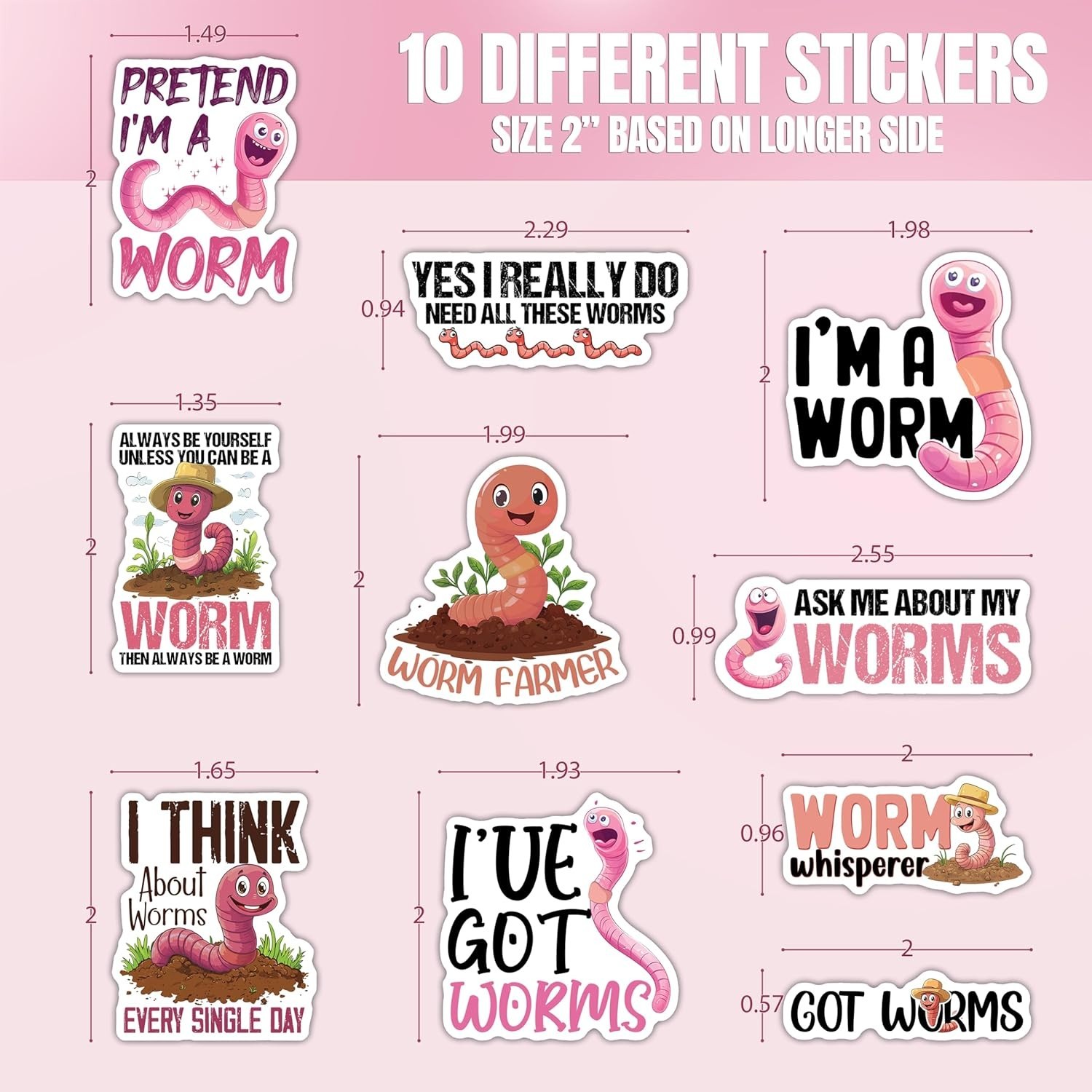 10pcs Worm Sticker, Worm Whisperer, Worm Art, Garden Worm, Insect Lover Gift