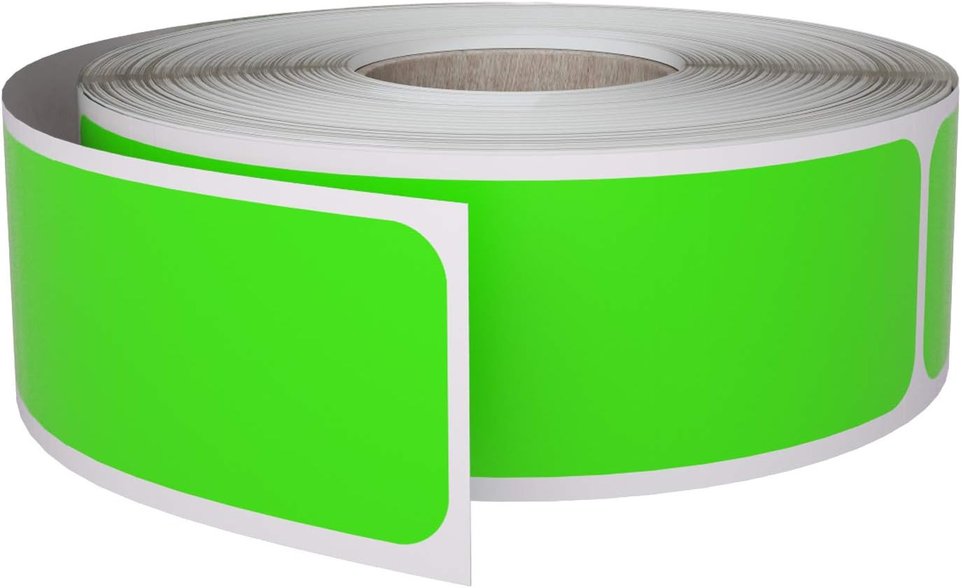 Rectangular Colored Sticker 1X3 Inch (7.5Cm X 2.5Cm) Neon Green Labels on a Roll
