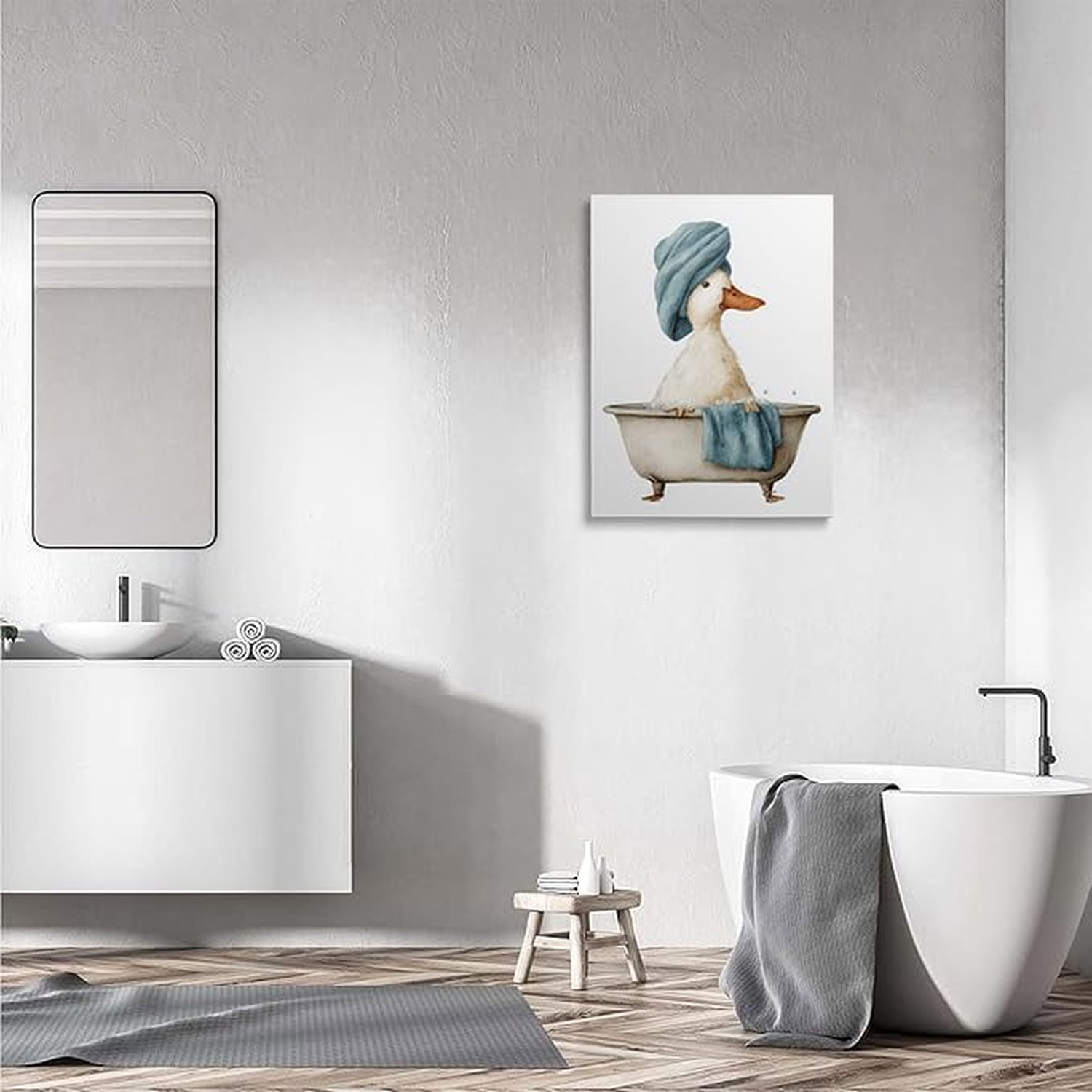 Duck in Bathtub Canvas Wall Art Framed Print Funny Animal Bathroom Wall Decor…