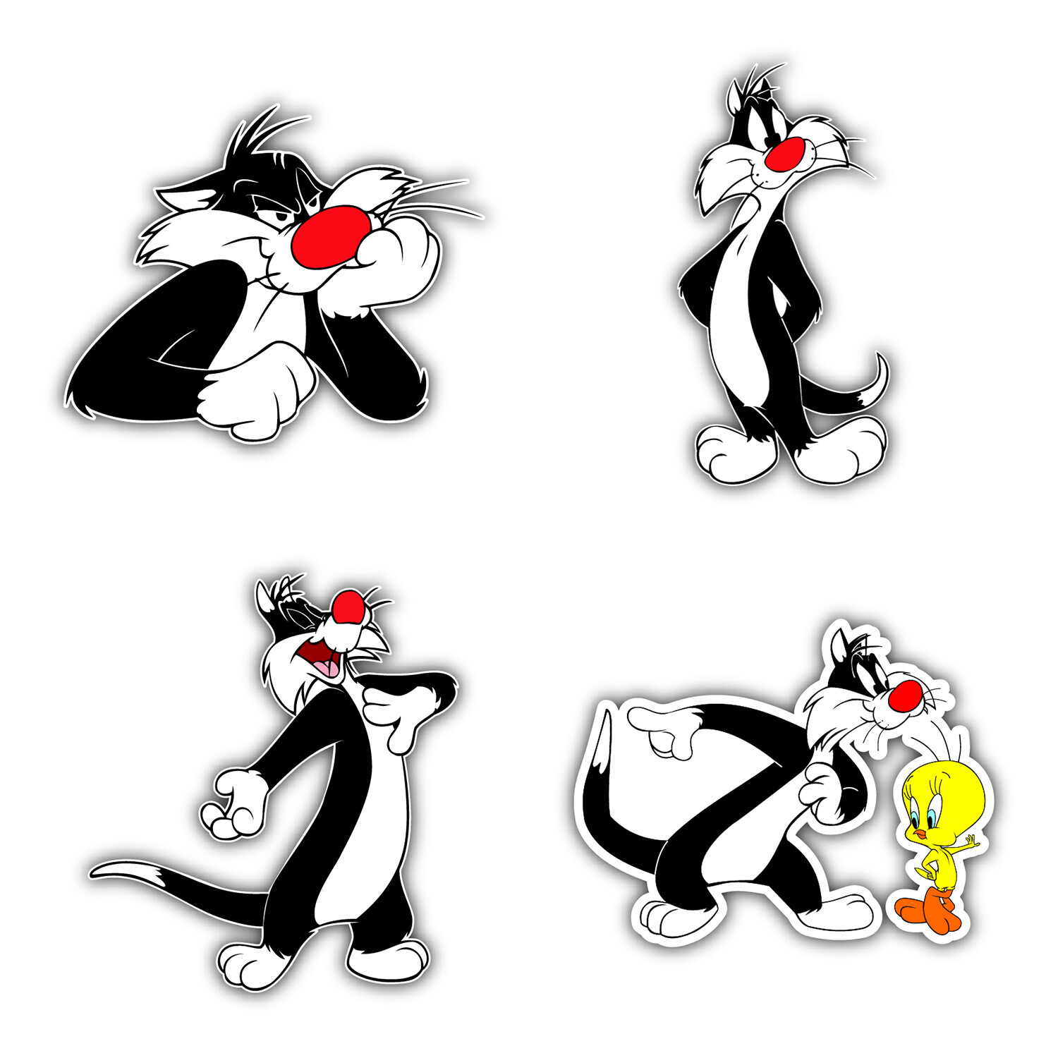 Sylvester Cat Cartoon Set Of 4 Vinyl Sticker Decal – 5" longer side ID:2