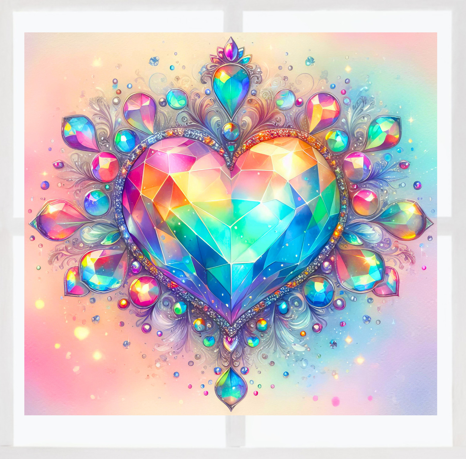 Iridescent Heart Faux Stained Glass WINDOW CLING Size 8.6" Repositionable Vinyl