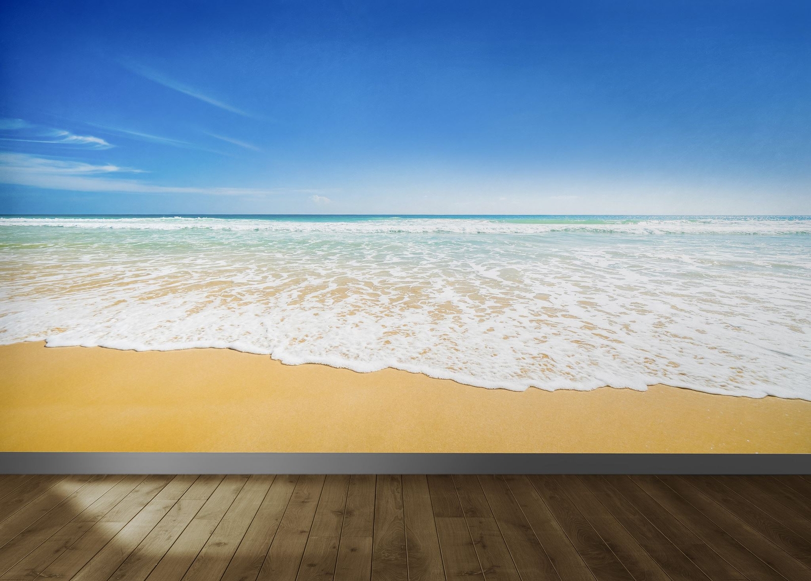 Bright Afternoon Blue Skies Ocean Beach Wave Wall Mural. #6272