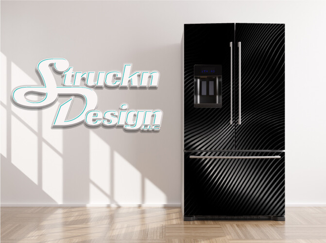 Black Silver Waves Modern Shapes Art Fridge Freezer Wrap Side Door Vinyl Decal