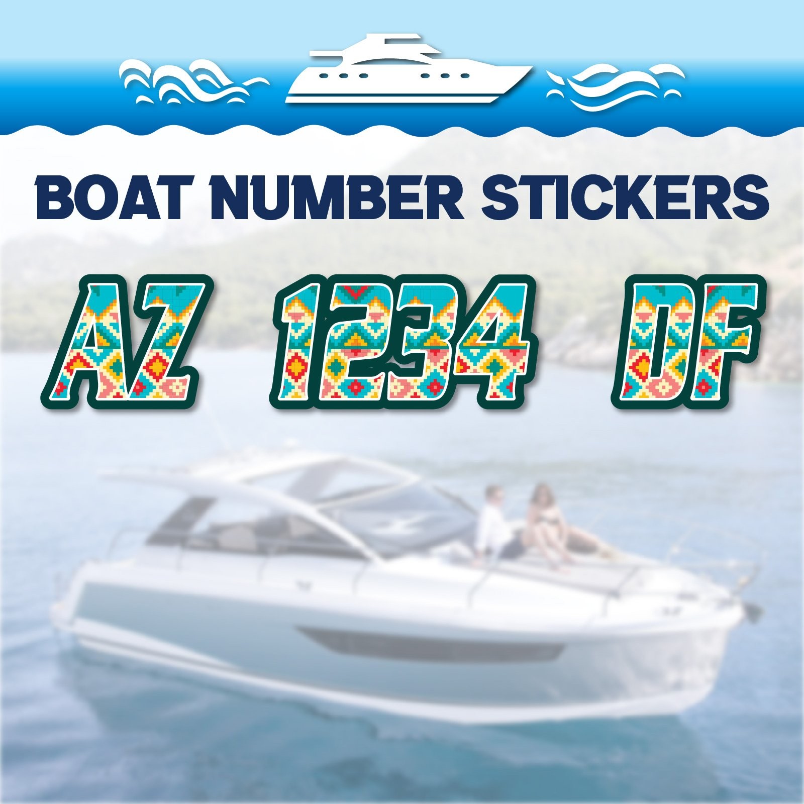 3 inch 2x Watercraft Number Custom Boat Registration Stickers3 inch Pattern