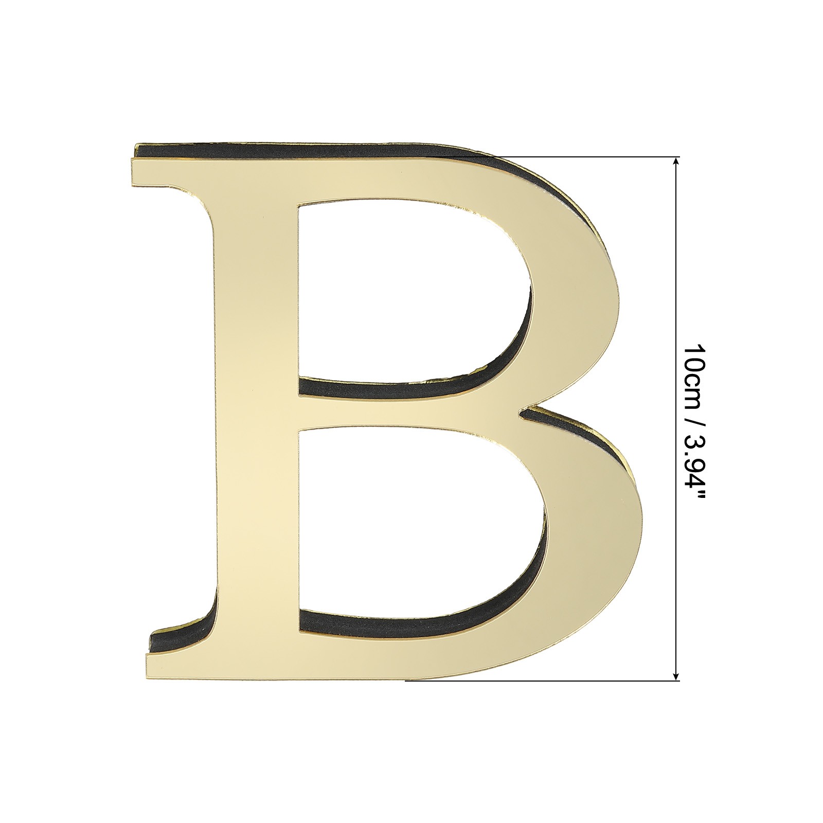 3D Acrylic Alphabet Mirror Wall Stickers Letter B Self-Adhesive Light Gold