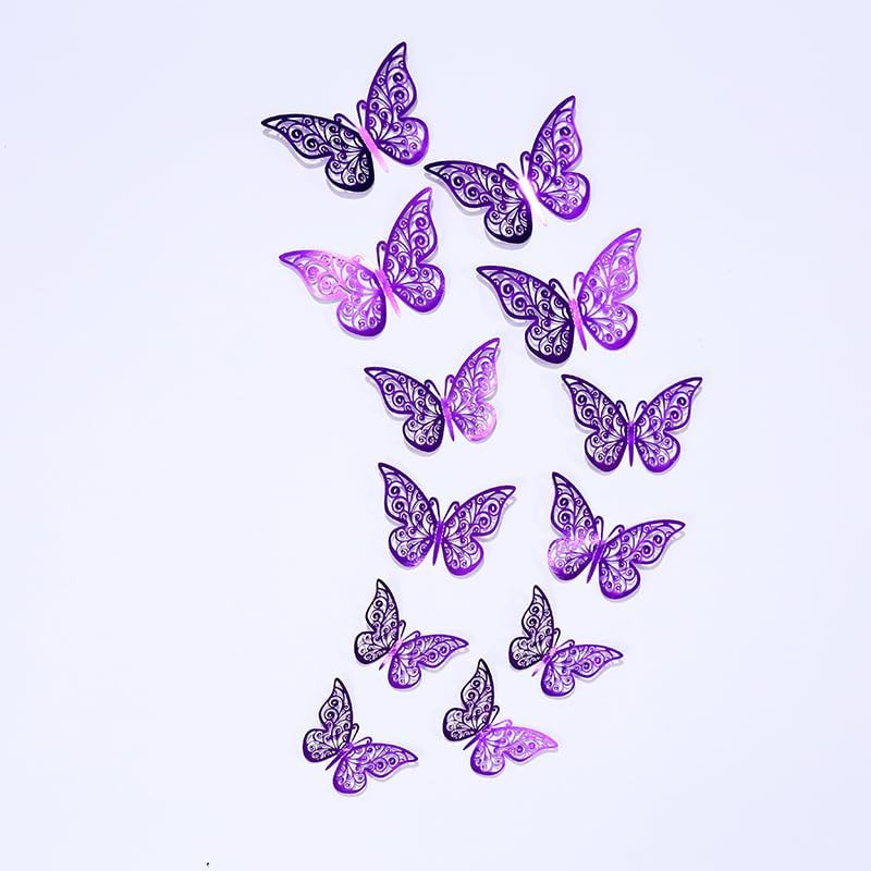 3D Butterfly Wall Decor 48 Pcs 3 Sizes,Purple Butterfly Decorations for Birthday