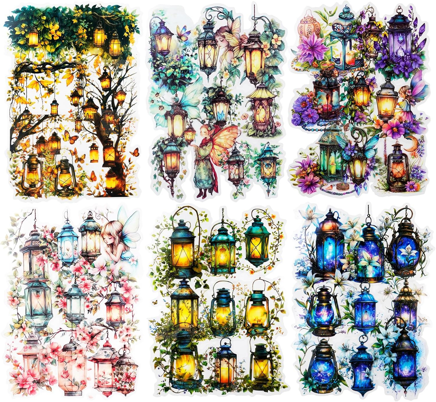 90PCS Firefly Lamp PET Stickers, Fairy Tale Lantern Stickers for Scrapbooking, J
