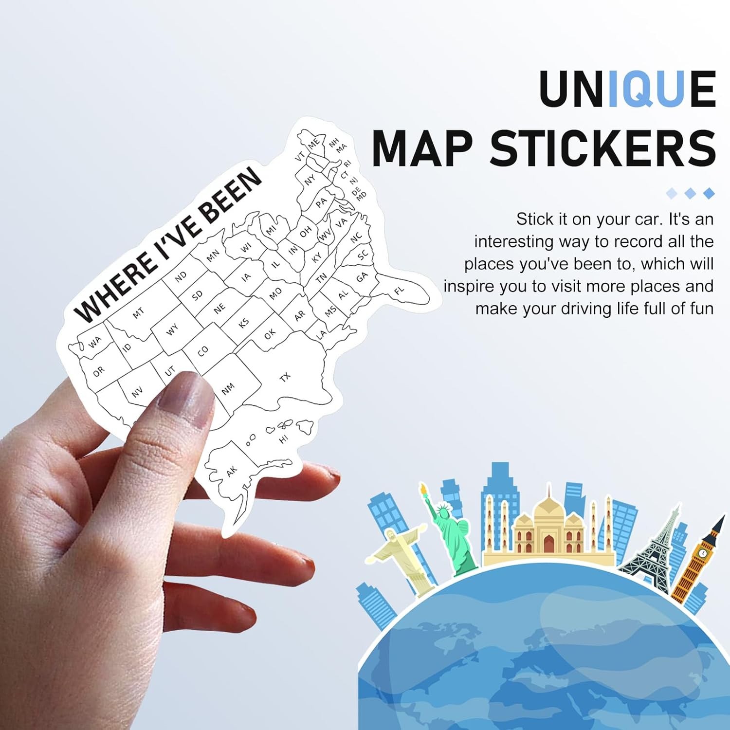 3PCS USA Map Sticker Where I've Been Travel Vinyl Waterproof Decal Set