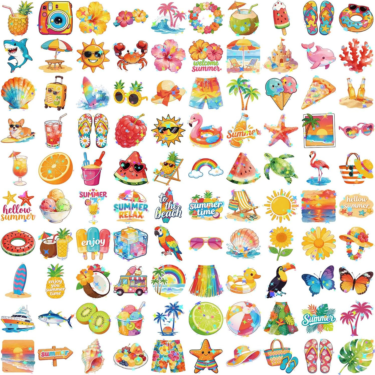 100 PCS Summer Vinyl Hawaiian Beach Stickers for Kids and Teens