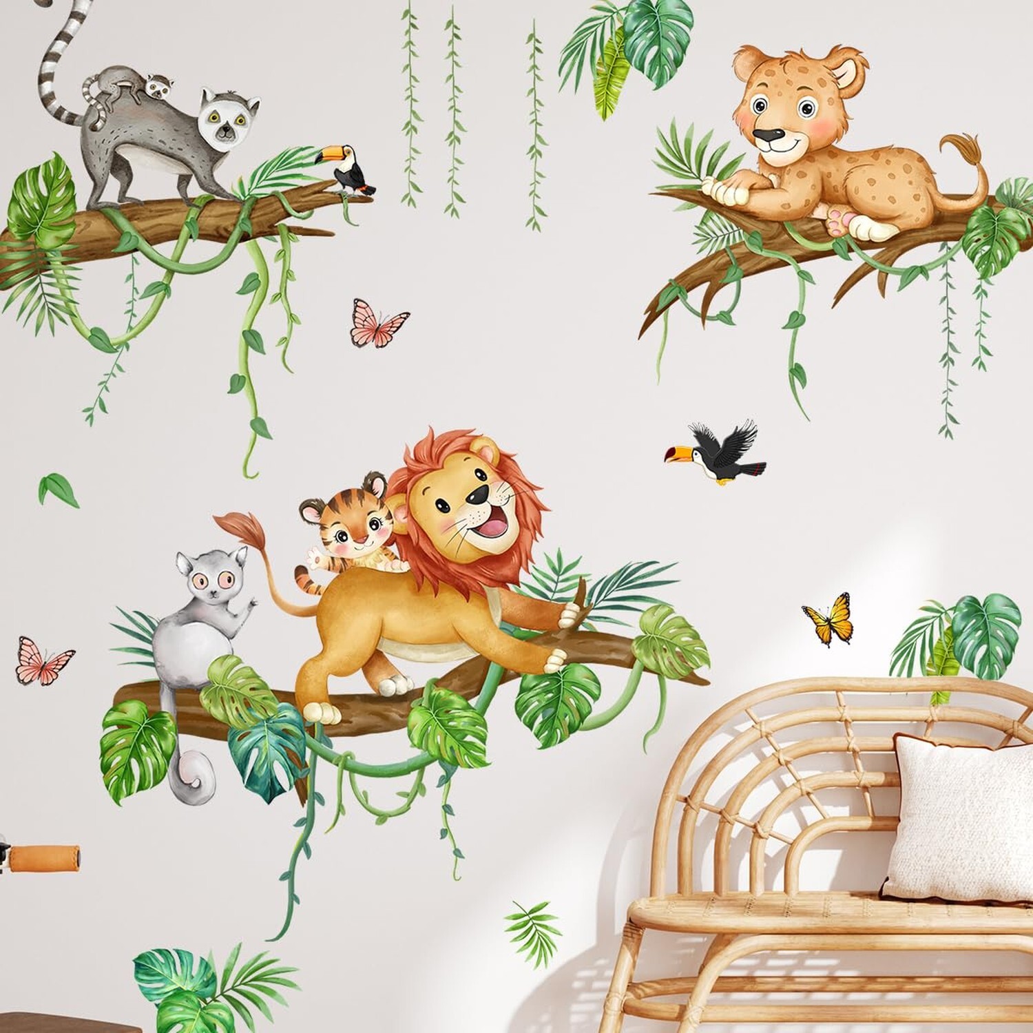 Jungle Animals Wall Stickers Safari Animals on The Tree Branches Wall Decals …