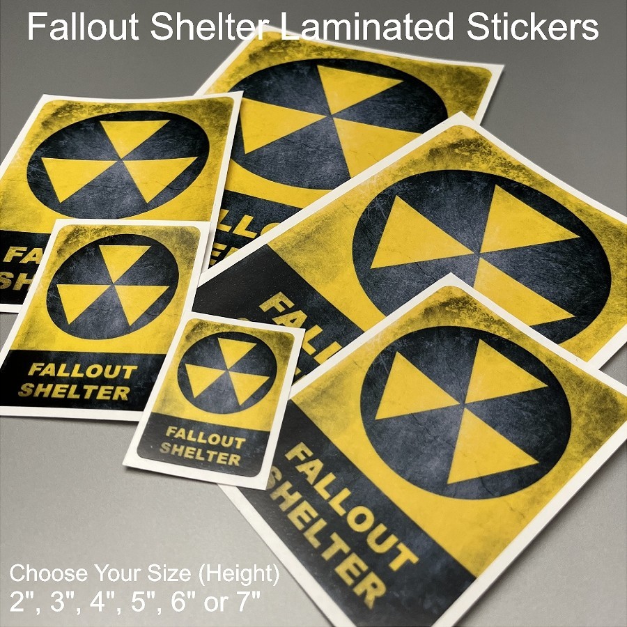 Distressed Fallout Shelter Laminated Stickers Choose Size 2" to 7" Tall