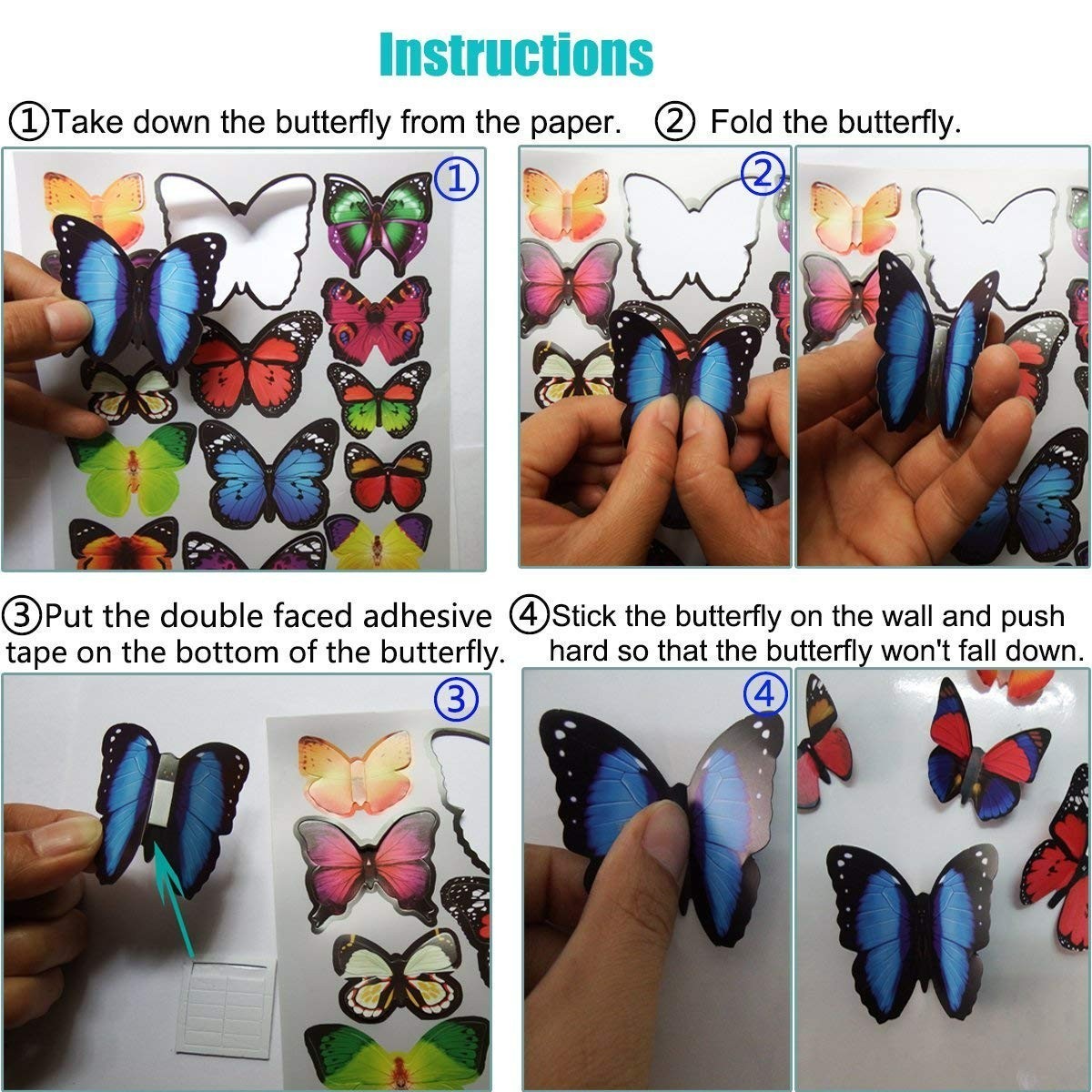 80 PCS Butterfly Wall Decor Waterproof Removable Reusable Wings Foldable PVC …