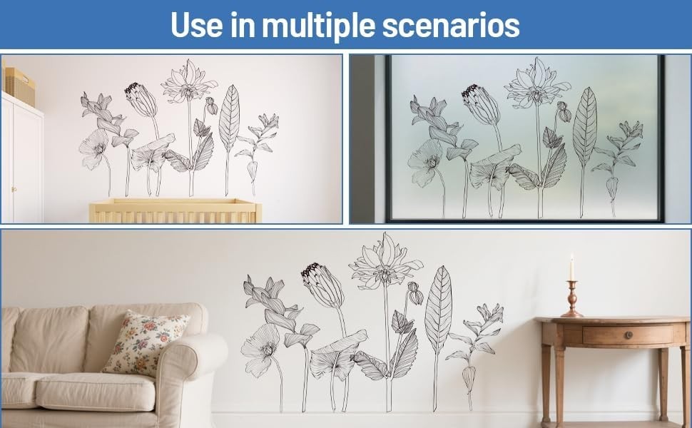 Minimalist Floral Wall Decals Line Art Flower & Leaf Wall Stickers Removable