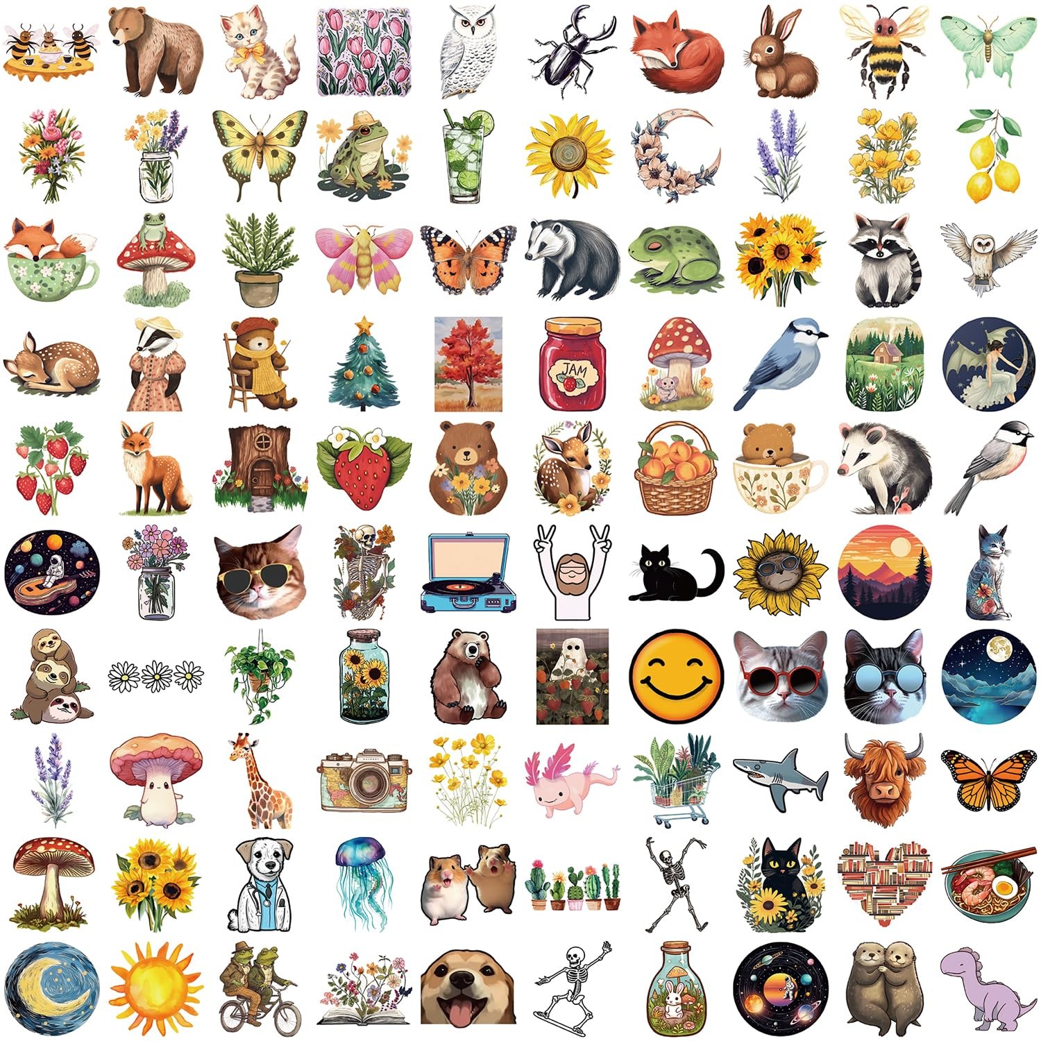 100Pcs Nature Stickers, Forest Woodland Jungle Aesthetic Multicolor