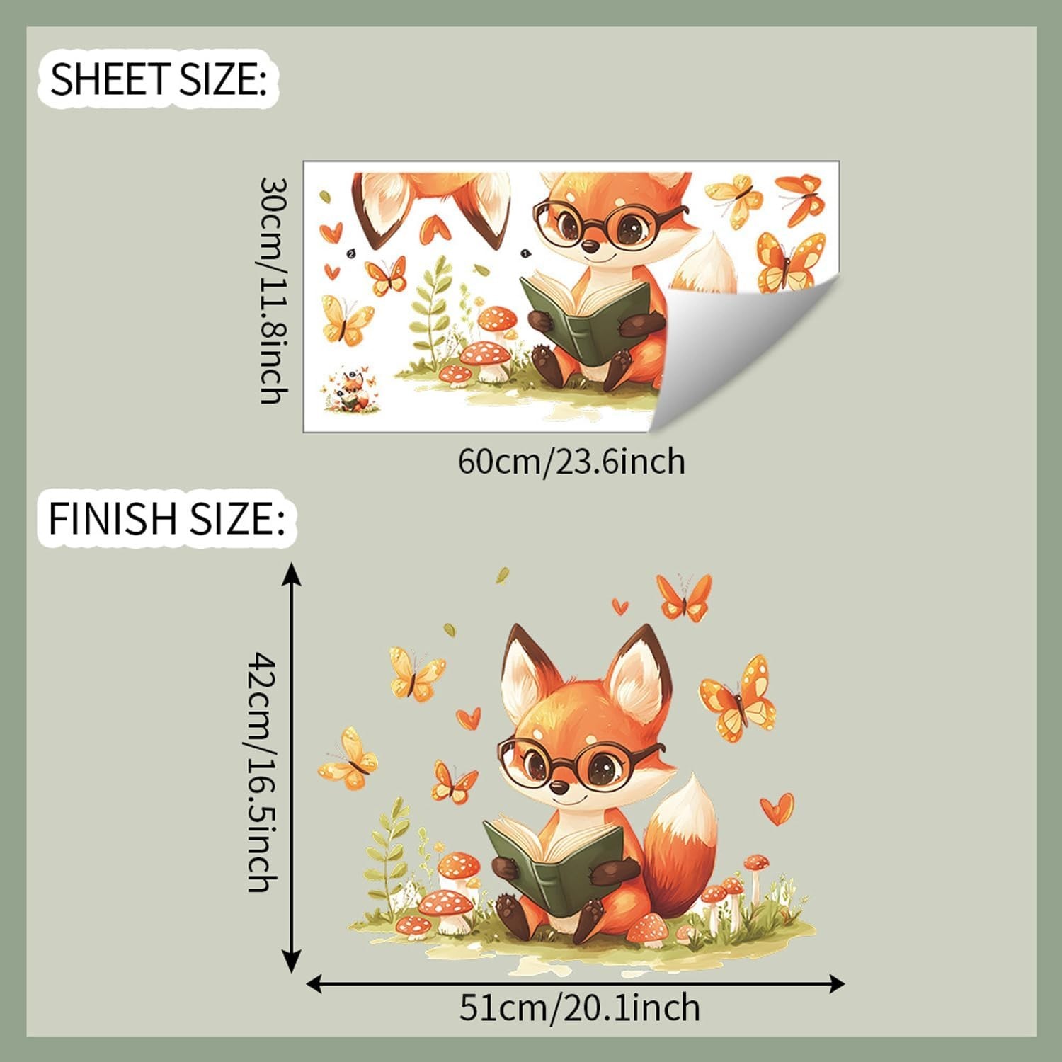 Woodland Fox Kids Wall Decal Nursery Decor with Butterflies Mushrooms 11.8 x …