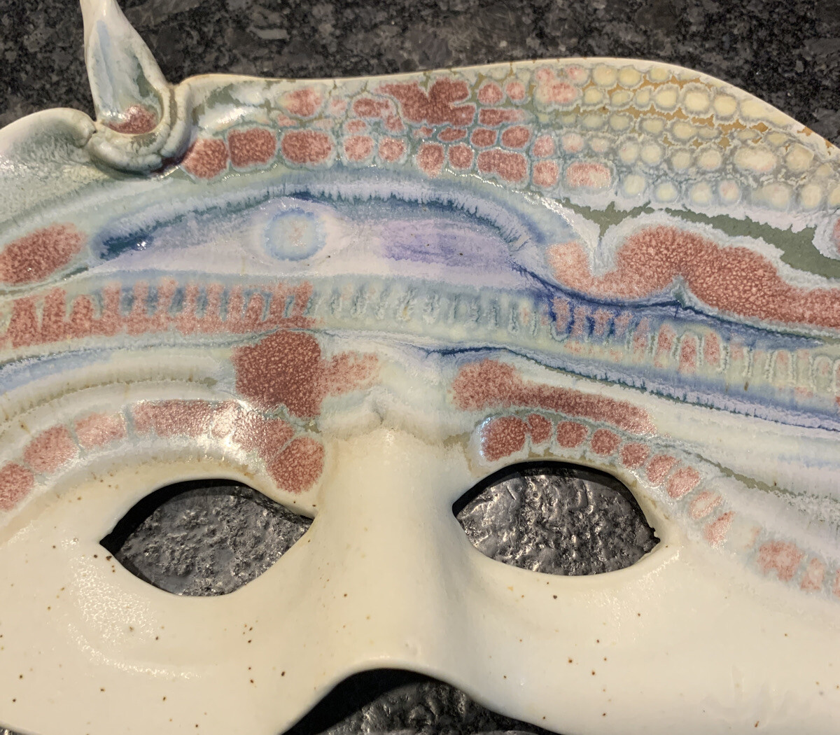 Pottery Handpainted Face Wall Mask 12” In Length By 6 1/2” Wide Beautiful
