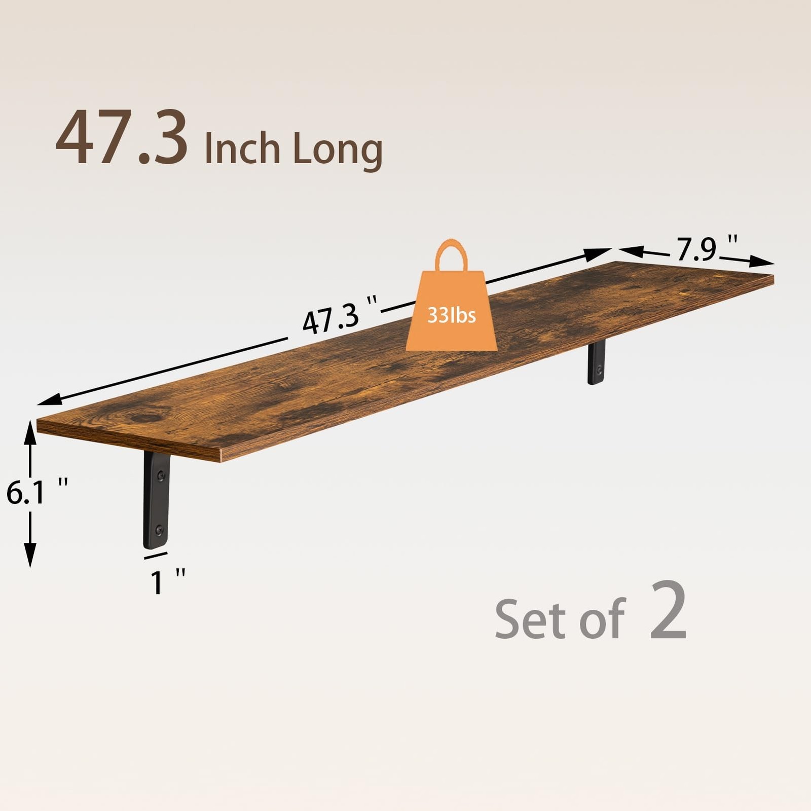DINZI LVJ Long Wall Shelves, 47.3Inch Wall Mounted Shelves Set of 2, Extra La…