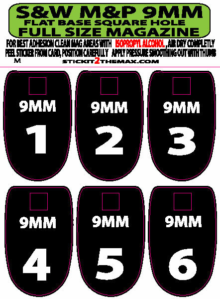 FITS S&W M&P 9MM WHITE NUMBER SET 1-6 SQUARE HOLE MAG BASE PLATE STICKERS
