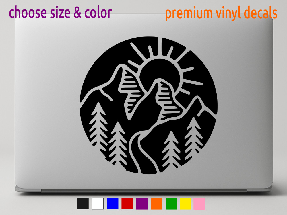 Mountains and Woods Hiking National Park Sticker Vinyl Decal CHOOSE SIZE COLOR