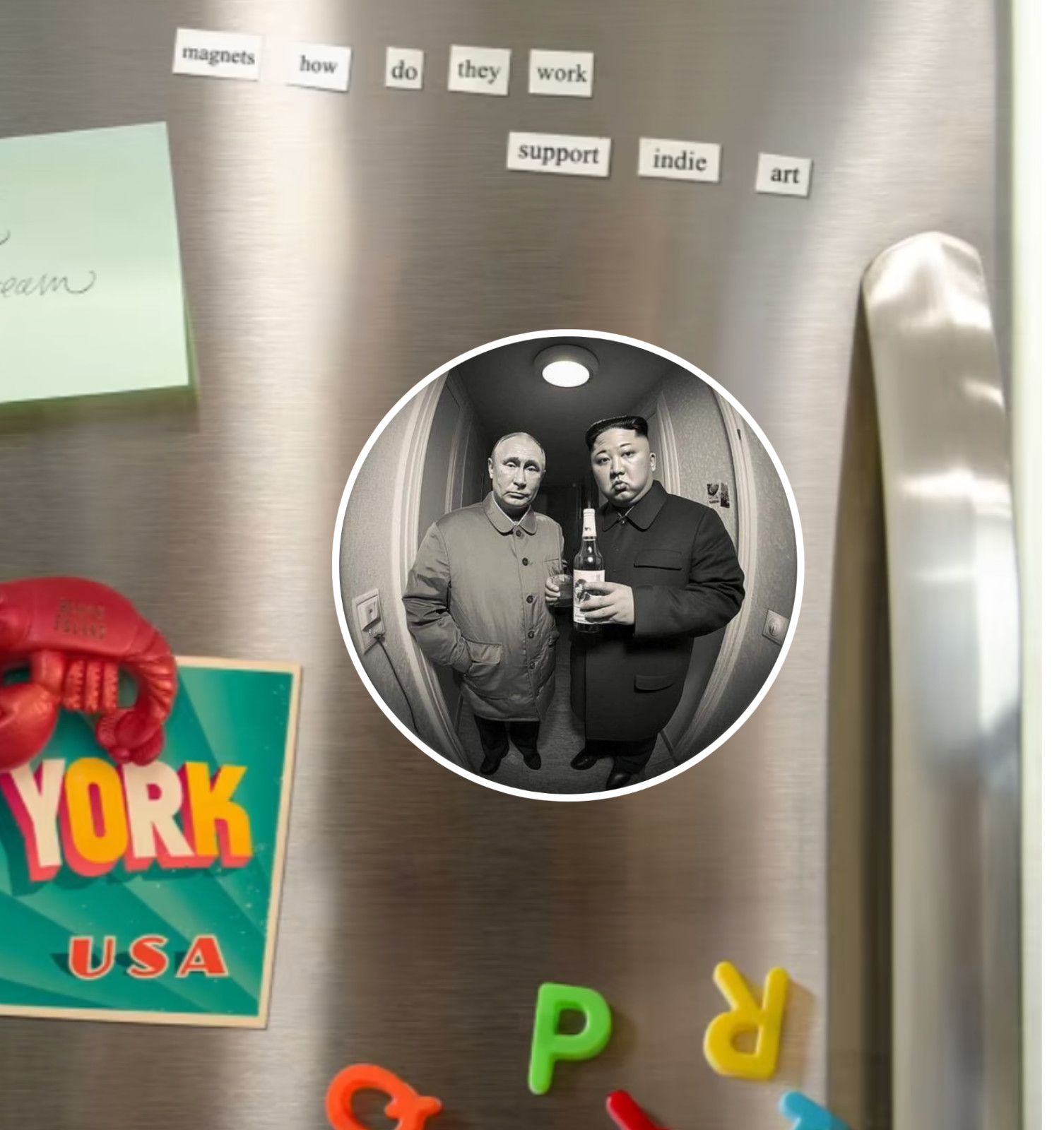 Vladimir Putin & Kim Jong Un Drinking Fridge Magnet or Laptop Sticker