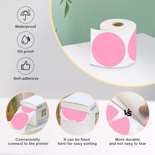 3 X 3 Inch Color Coding Dot Labels Circle Thermal Printable Waterproof 500 Pink