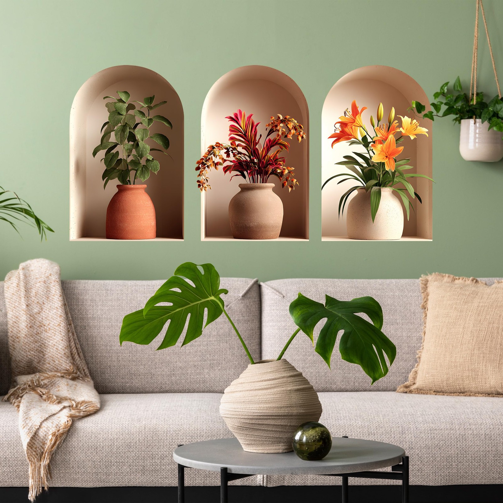 3D Potted Plants Wall Decal, Peel and Stick Green Plants Leaves Sticker Mural…