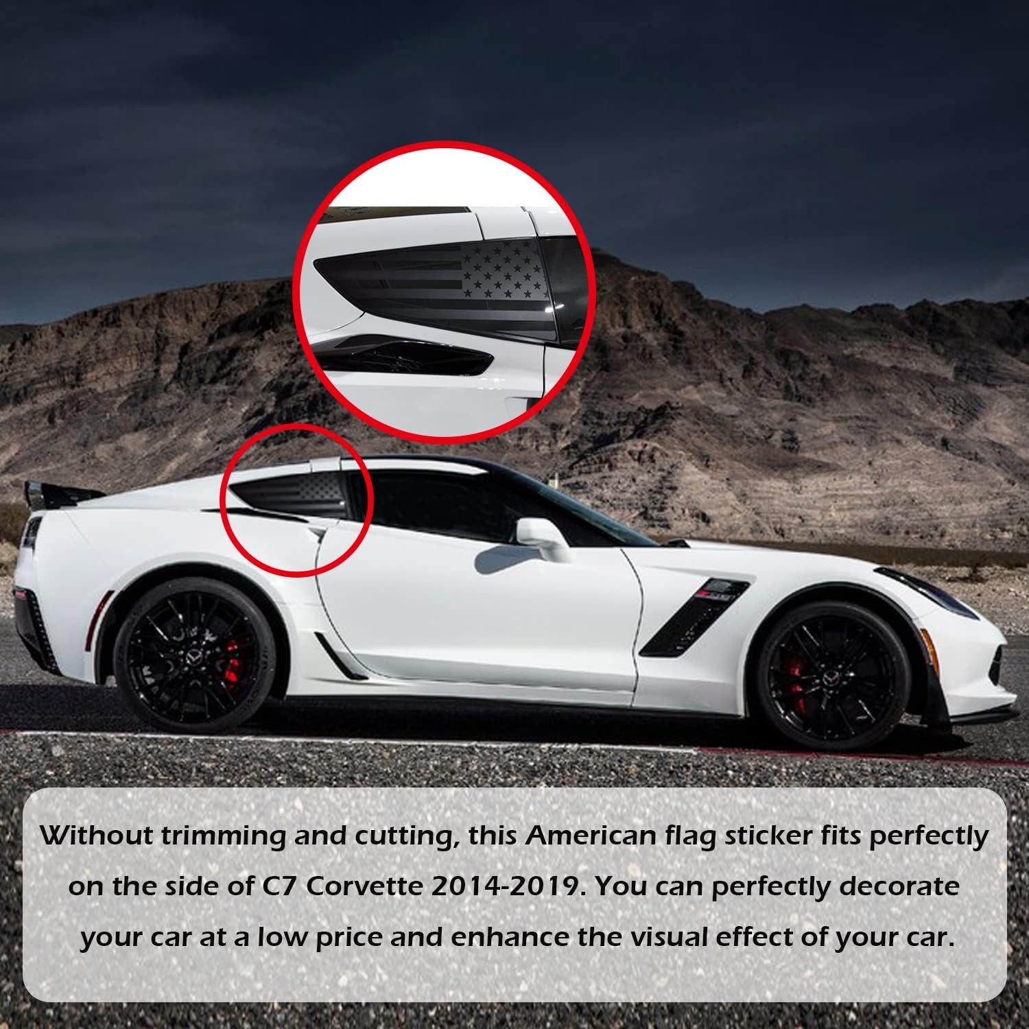 for Both Side American Flag Window Decals fit C7 Corvette 2014-2019 Black