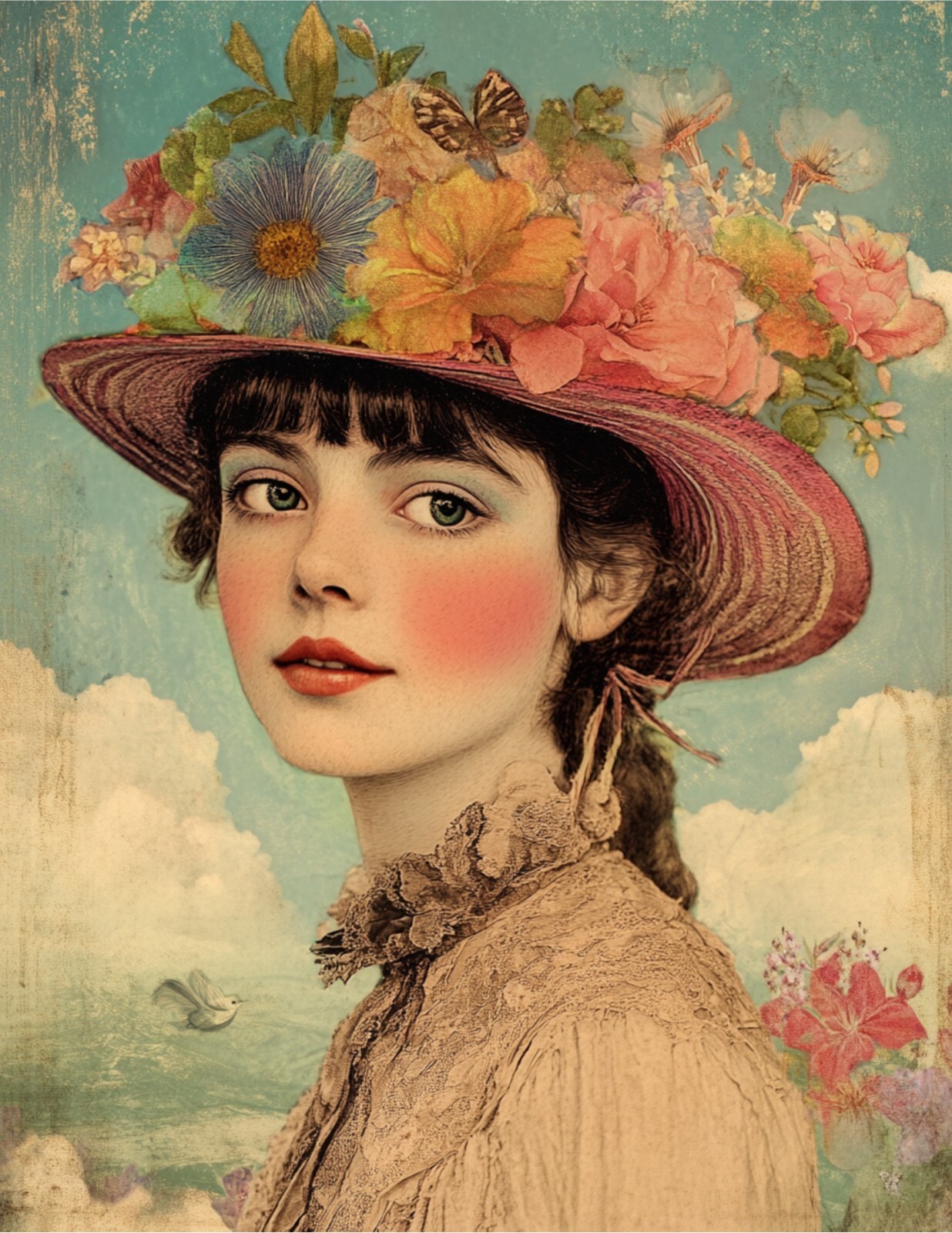 Rainbow Phone Sticker (2 Inch) Victorian Whimsical Retro Colorful Floral Woman