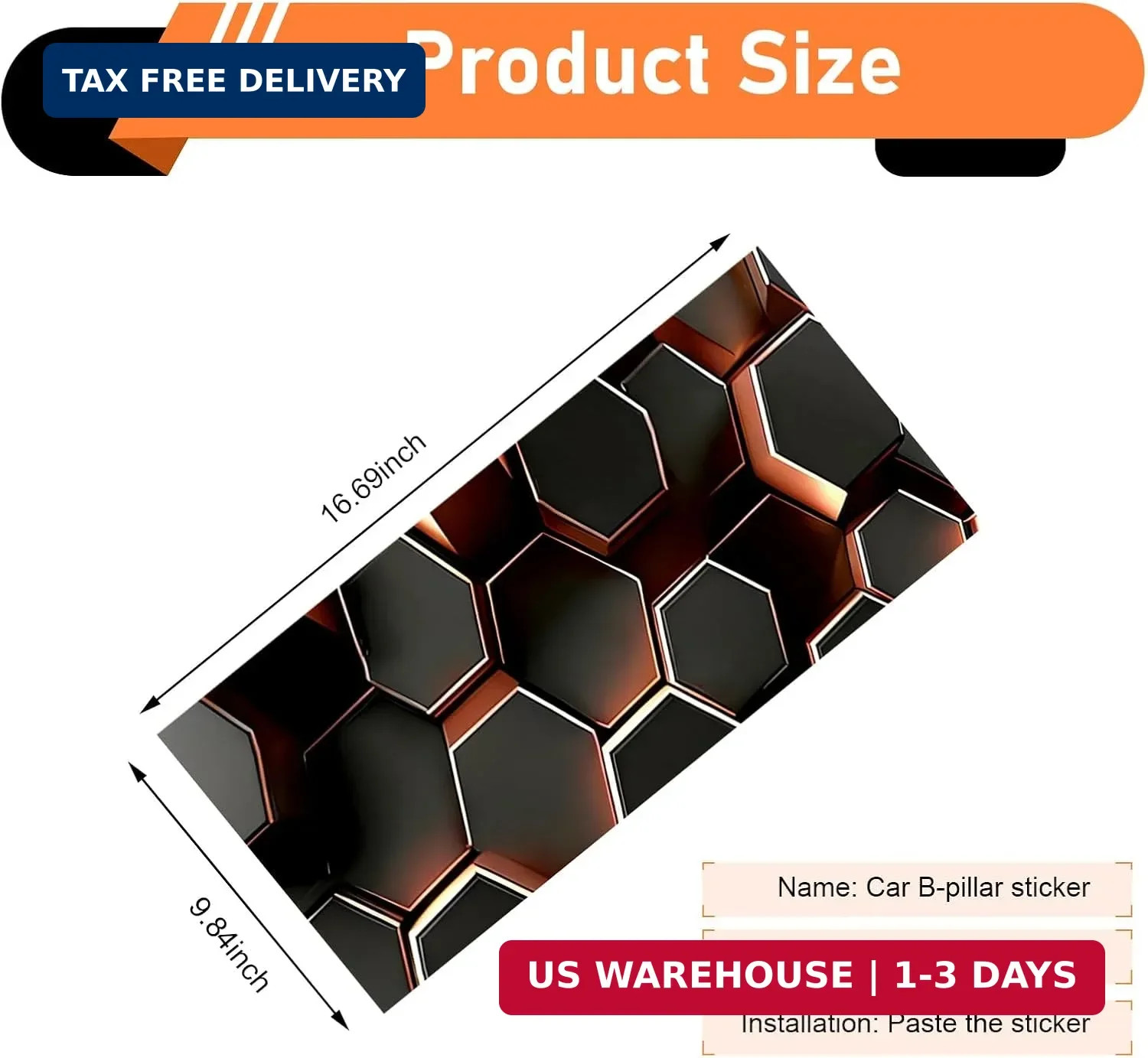 2 PCS Honeycomb Car B-Pillar Vinyl Decals, HD Printed Hexagon Door Pillar Sticke