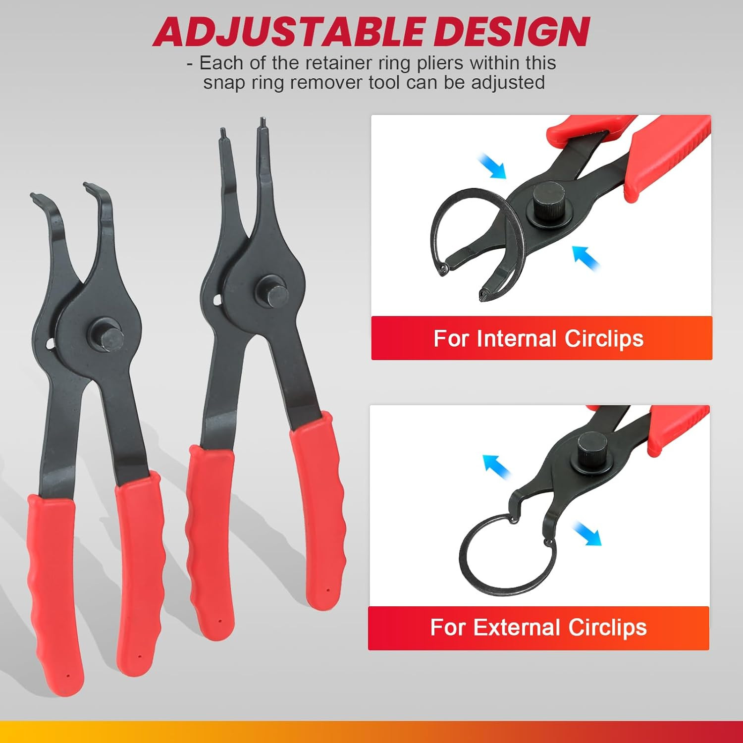 Snap Ring Plier Set 11PCS Straight & Bent Retaining Ring Pliers W/Hook & Pick He