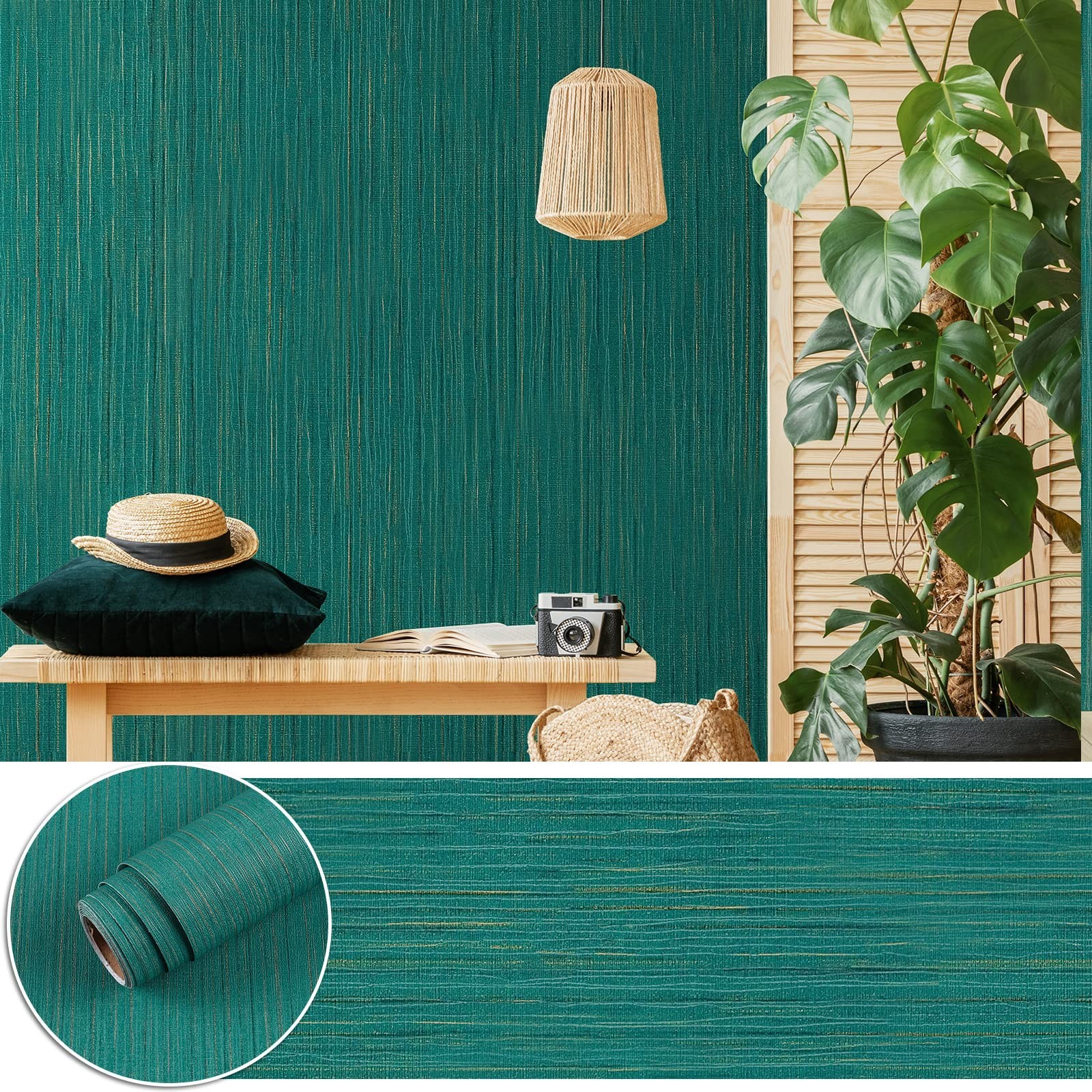 Grasscloth Peel and Stick Wallpaper Green Grass Cloth Fabric Wall Paper Textu…