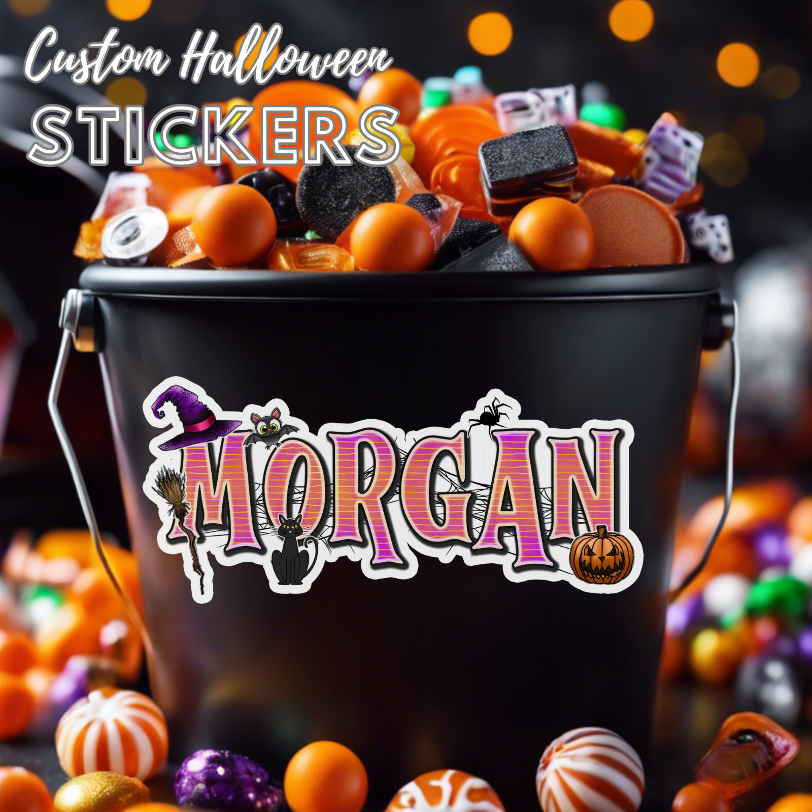 Custom Name Sticker Vinyl Decal – Aesthetic Halloween Witch Spooky Design