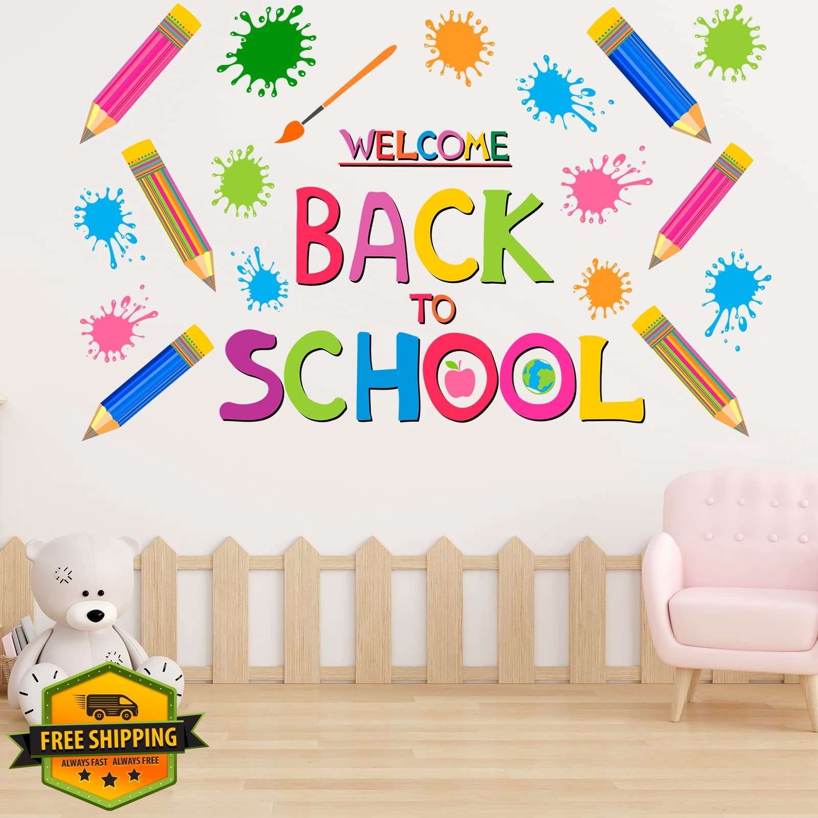 WINDVALE Back School Crayon Wall Decals