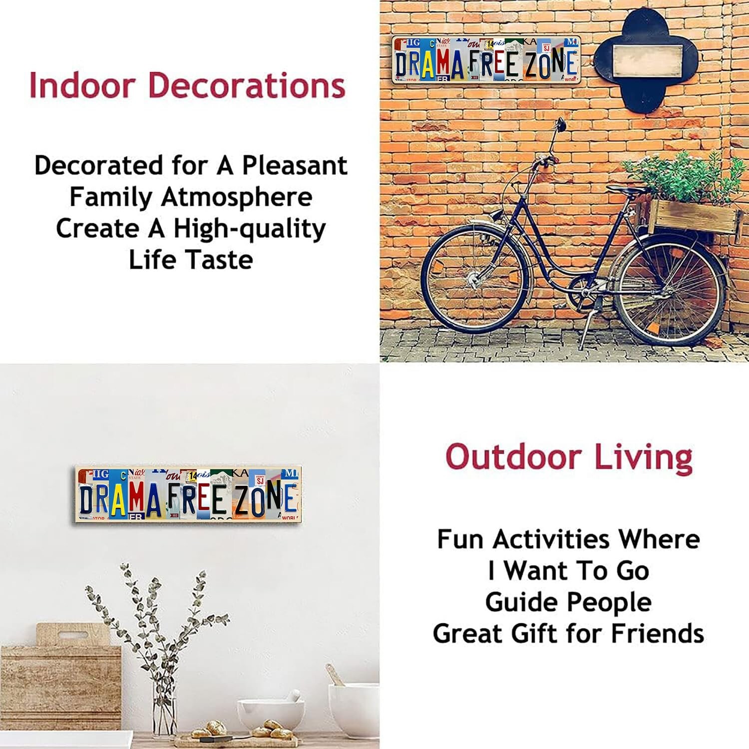 Drama Free Zone Aluminum Sign Street Funny Aluminum Sign Wall Decor for Bedro…