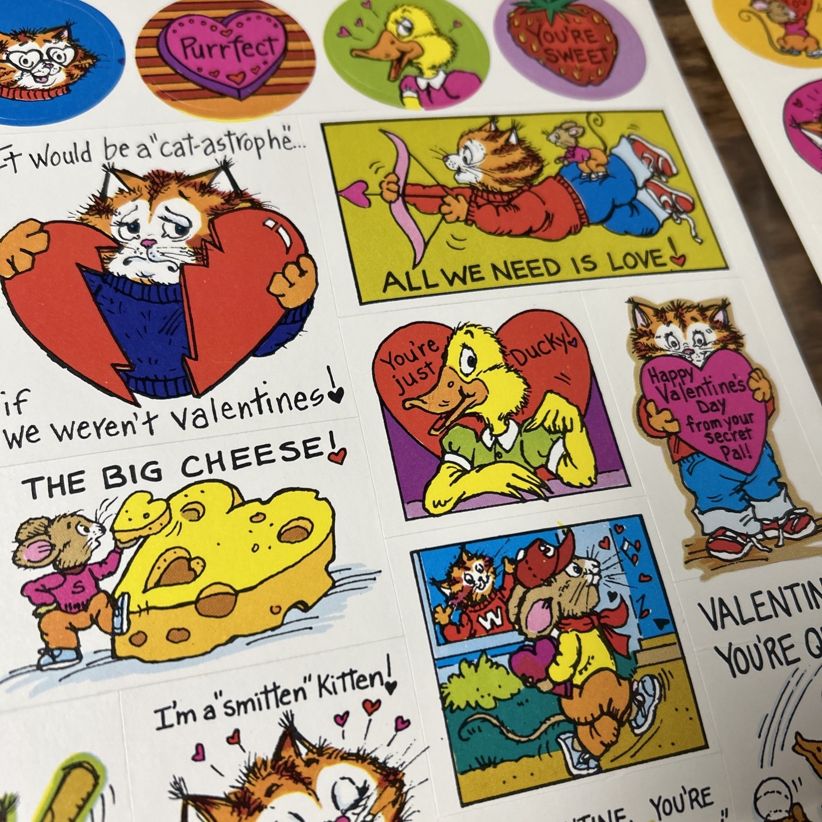 80’s Vintage Whiskers Valentine Stickers Cat Weekly Reader Kitty Duck Valentines