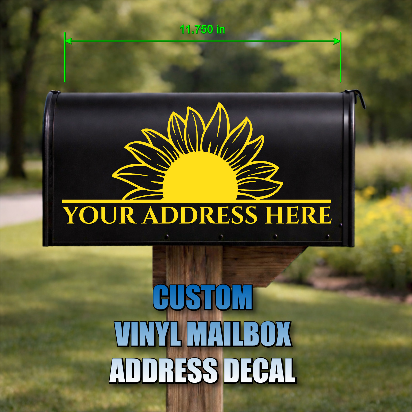 Custom Standard Sunflower Mailbox Vinyl Decal— Street Address Personalization