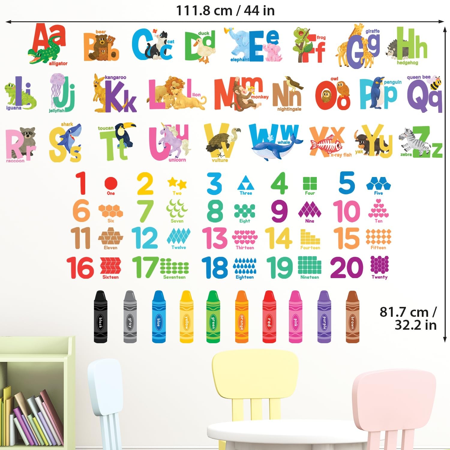 DS9-8091 Alphabet Numbers Crayon Wall Stickers Decals Peel and Stick Removabl…