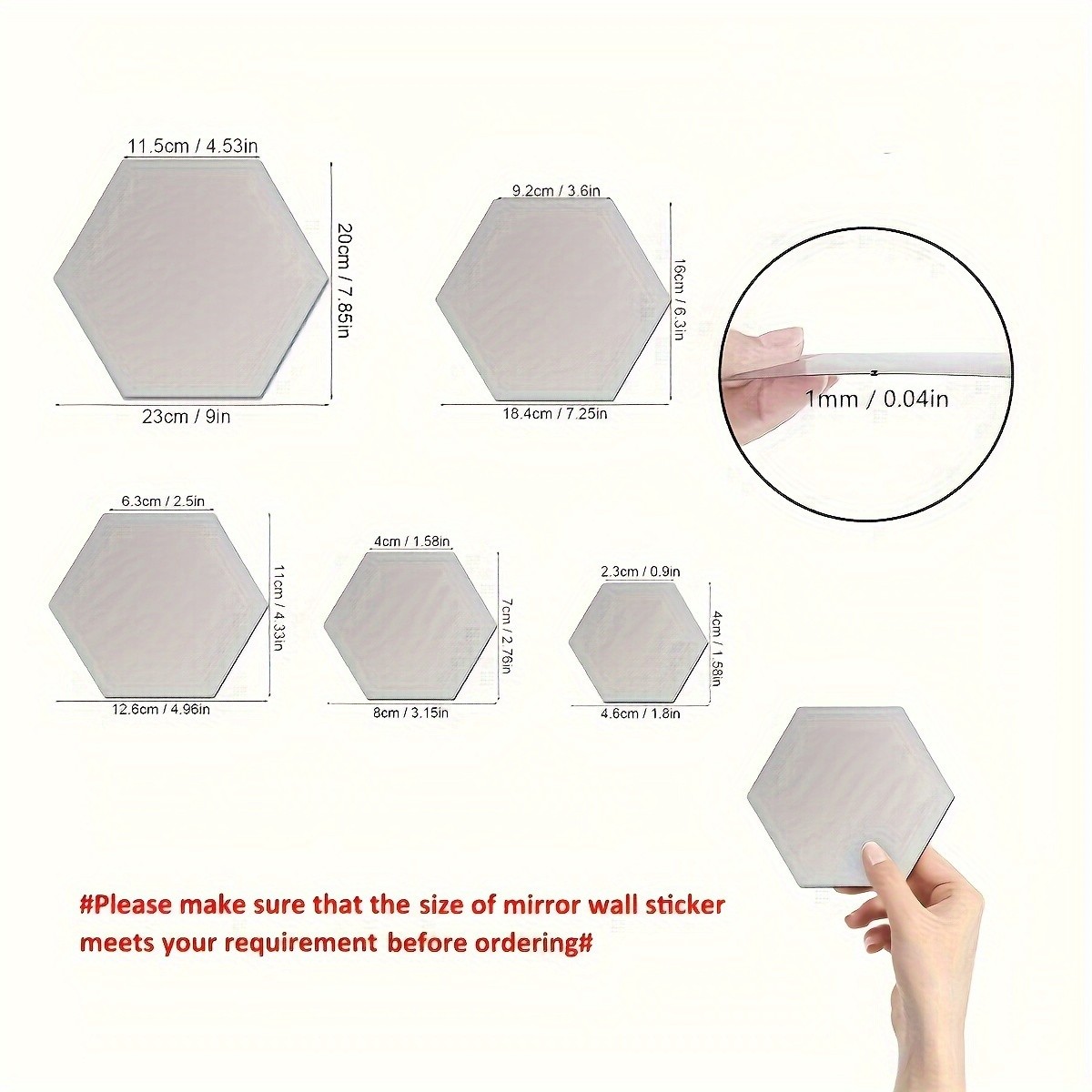 24Pcs Large Hexagonal Mirror Wall Stickers Boho Living Room Background Wall Art