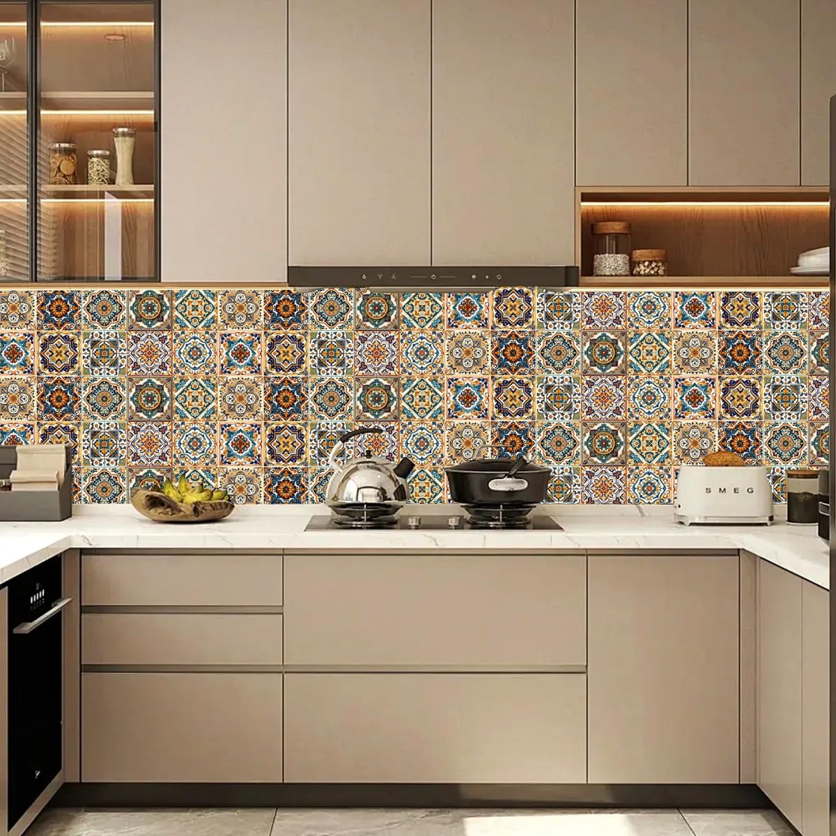 Peel and Stick Moroccan Tile Stickers, Waterproof Backsplash for Kitchen