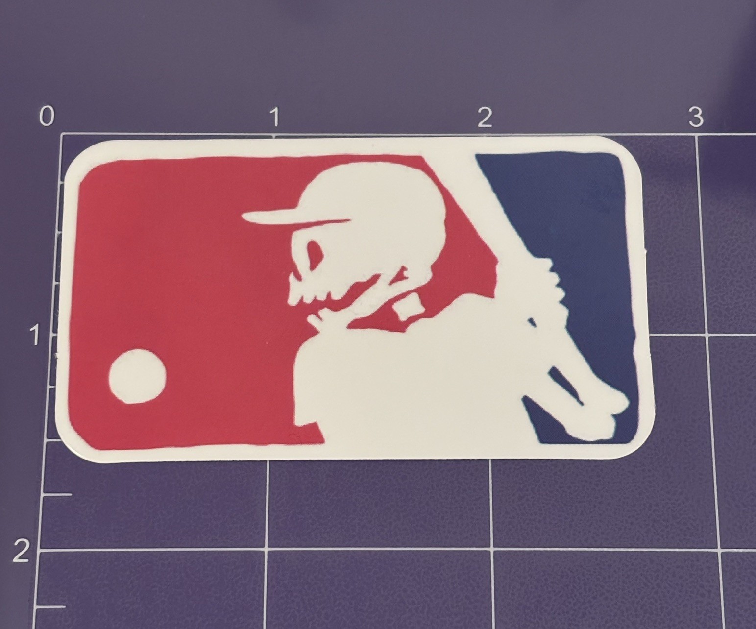 Baseball Skeleton Logo Gloss Vinyl Sticker Red White Blue Skateboard