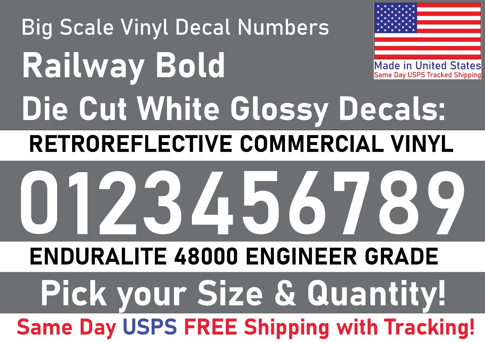 0-10 7"-32" Big Size Vinyl Reflective Decal Numbers (White), 7Yrs Outdoor Film