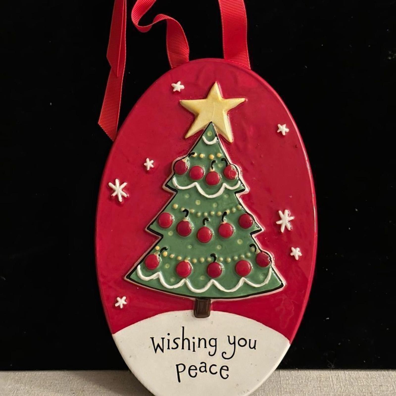 Grasslands Road Vintage Christmas oval wall plaque w raised Christmas tree